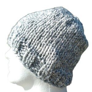 Handmade Men's Beanie Hat Cap Hand Knit Slouch Shaded Path Gray Chunky Women L